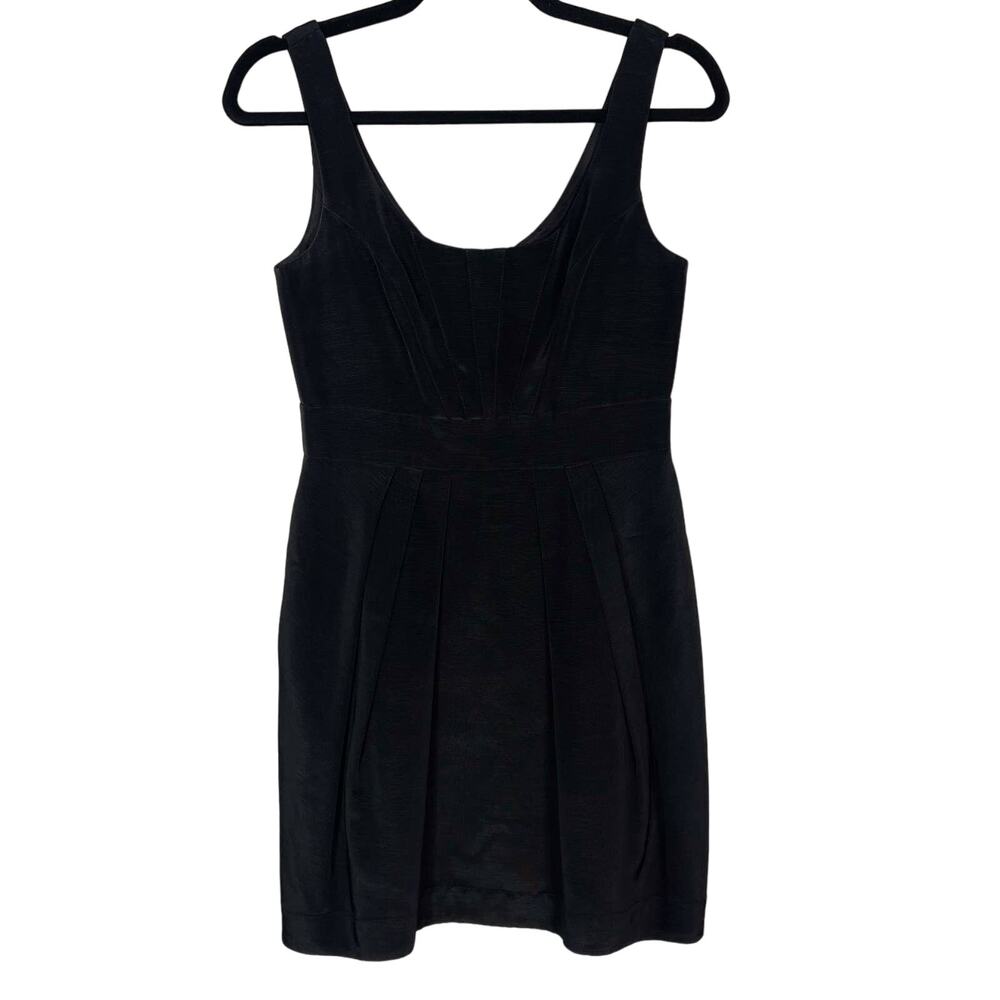 Shoshanna 2 Black Pleated Sheath Cocktail Dress Pockets Scoop Neck Scoop Back